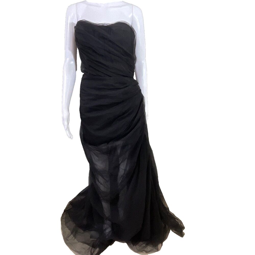 Corset Tulle strapless Gown Women's L Black Goth wedding gown steampunk Festival